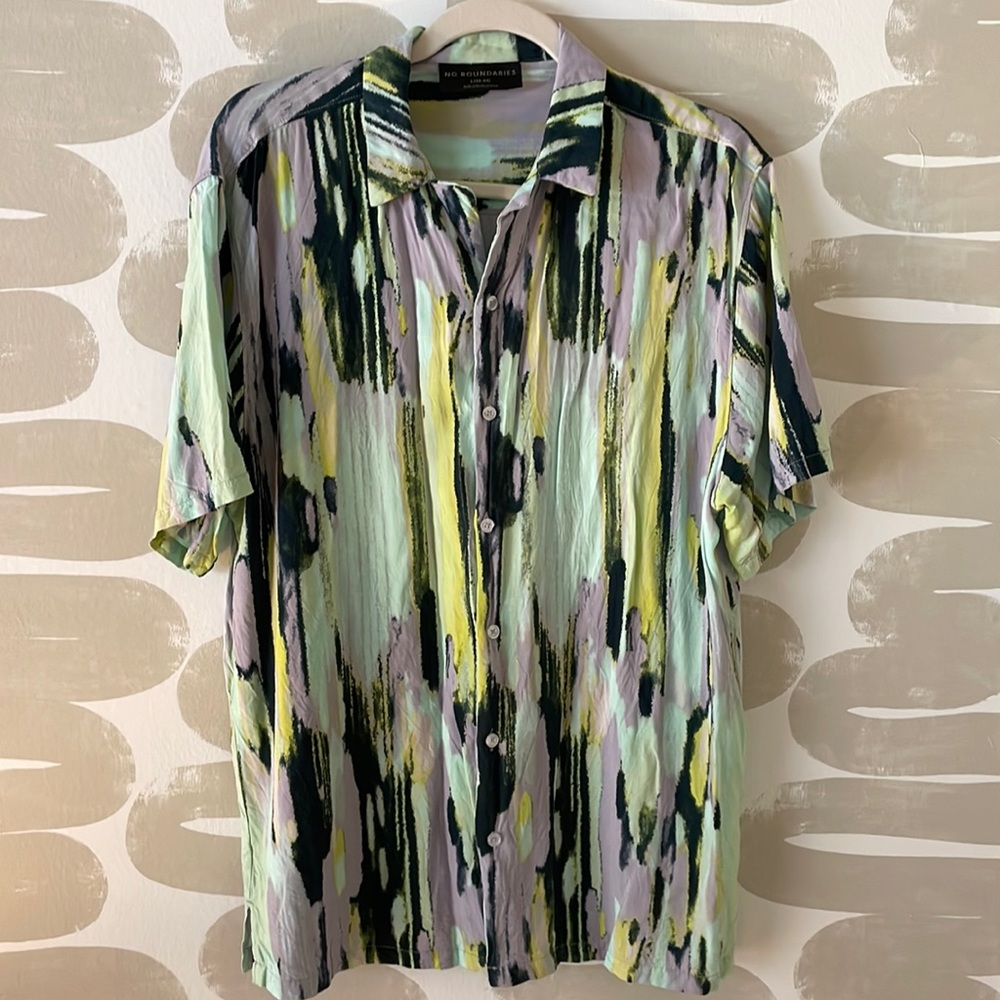 Abstract short sleeve button up shirt
